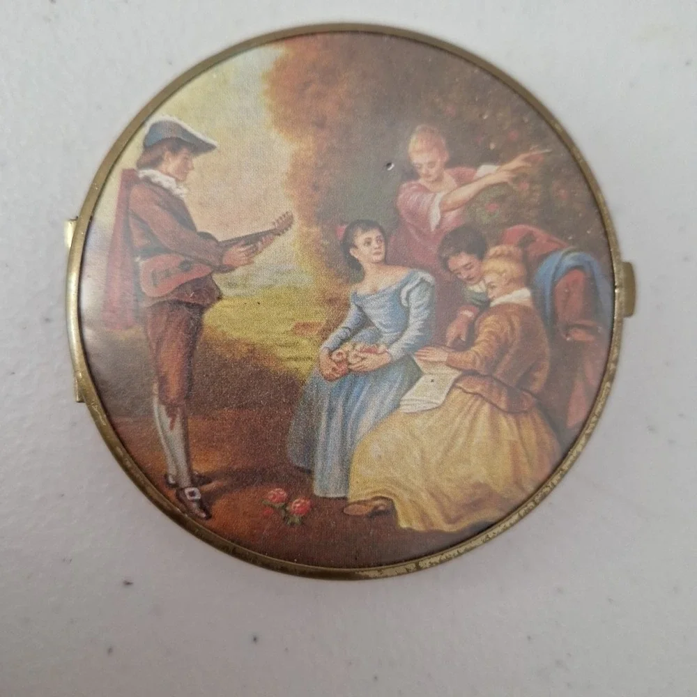 Vintage Compact Makeup Mirror Double-Sided Victorian Scene 3